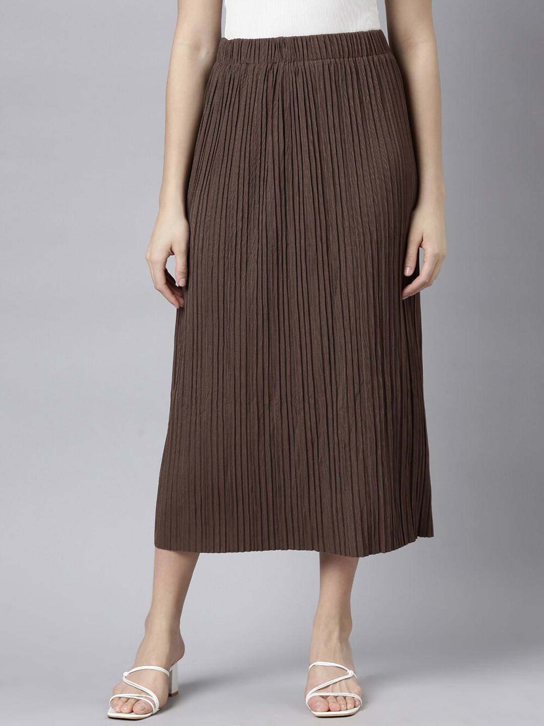 

SHOWOFF Self-Design Straight Midi Skirts, Brown