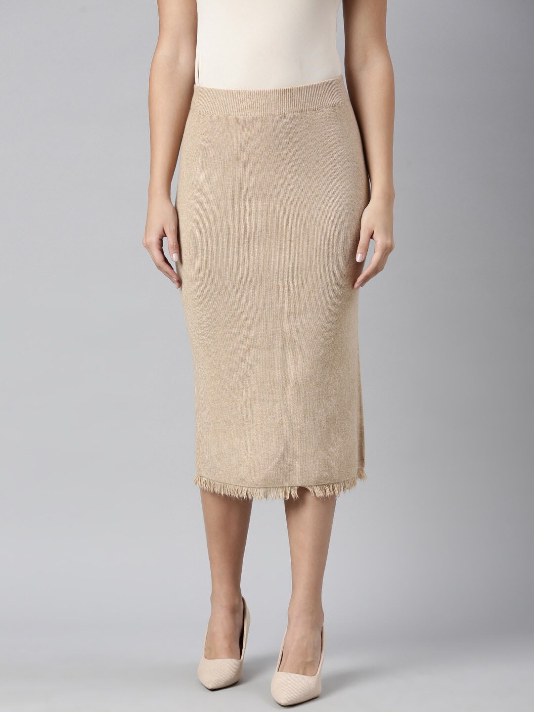 

SHOWOFF Self-Design Straight Midi Skirt, Beige