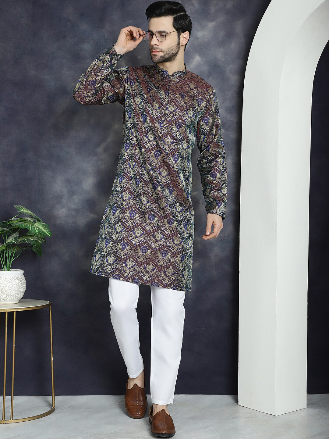 

Jompers Ethnic Woven Design Regular Kurta With Pyjamas, Purple