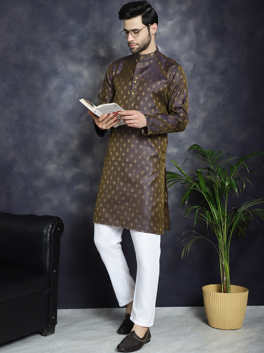 

Jompers Ethnic Woven Design Regular Kurta With Pyjamas, Purple