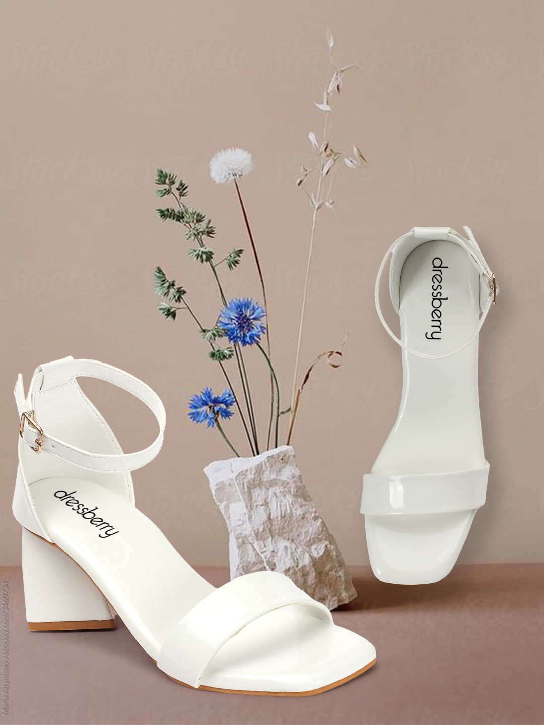 

DressBerry White Open Toe Block Heels