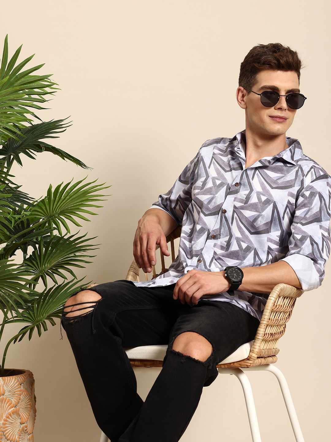 

Mast & Harbour Men Printed Casual Shirt, White