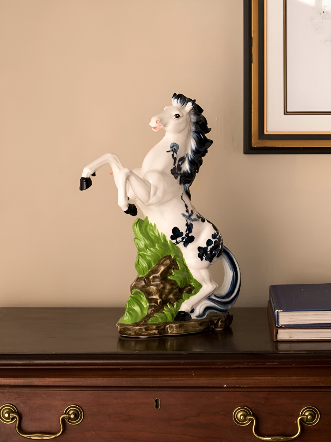 

THEDECORKART White & Bluye Horse Figurine Showpiece