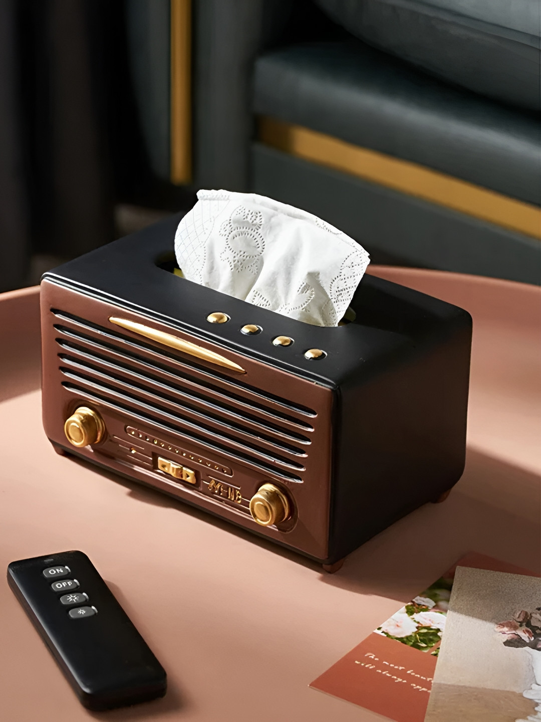 

THEDECORKART Brown & Black Textured Tissue Holder