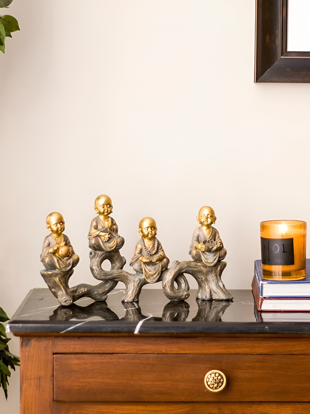 

THEDECORKART Gold Toned Buddha Figurine Showpiece