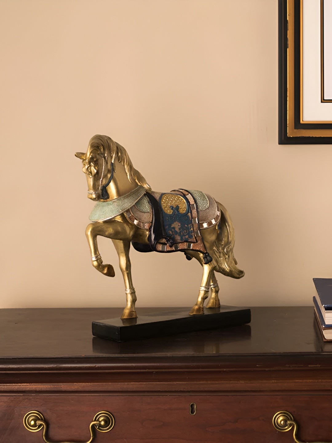 

THEDECORKART Gold-Toned Horse Figurine Showpiece