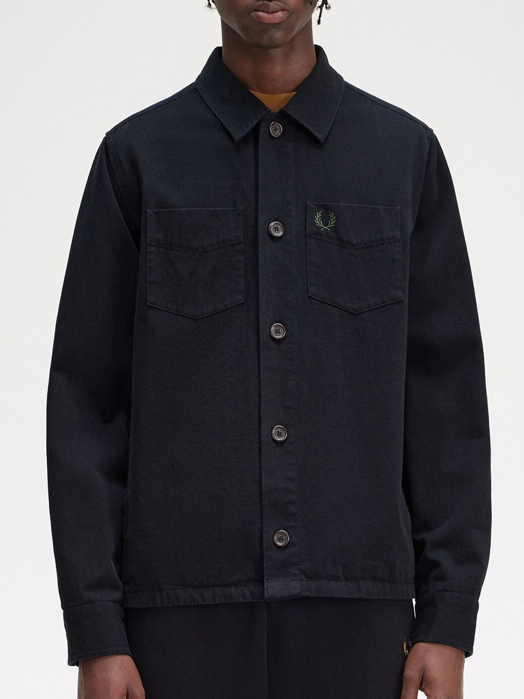 

Fred Perry Spread Collar Long Sleeves Twill Cotton Shacket, Black
