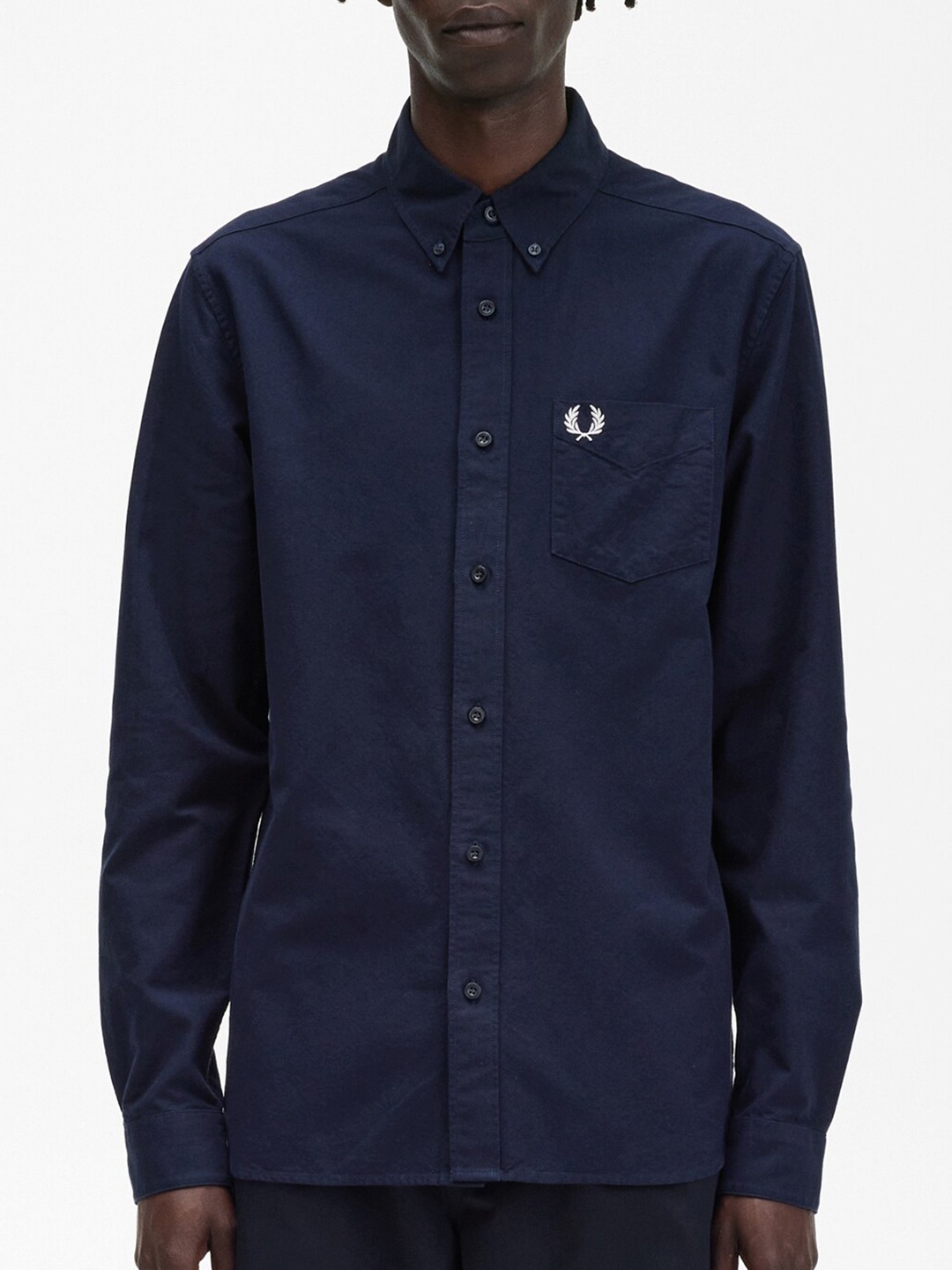 

Fred Perry Button-Down Collar Long Sleeves Breatheable Oxford Cotton Shacket, Navy blue