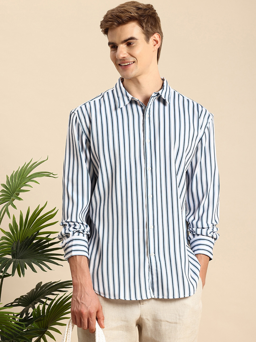 

Mast & Harbour Men Striped Relaxed Fit Casual Shirt, Blue