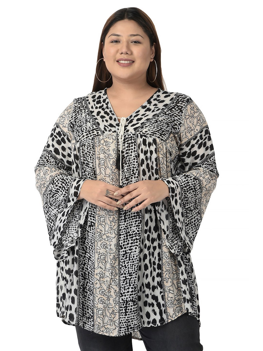 

VELDRESS Animal Print Kimono Sleeve Kaftan Longline Top, Multi