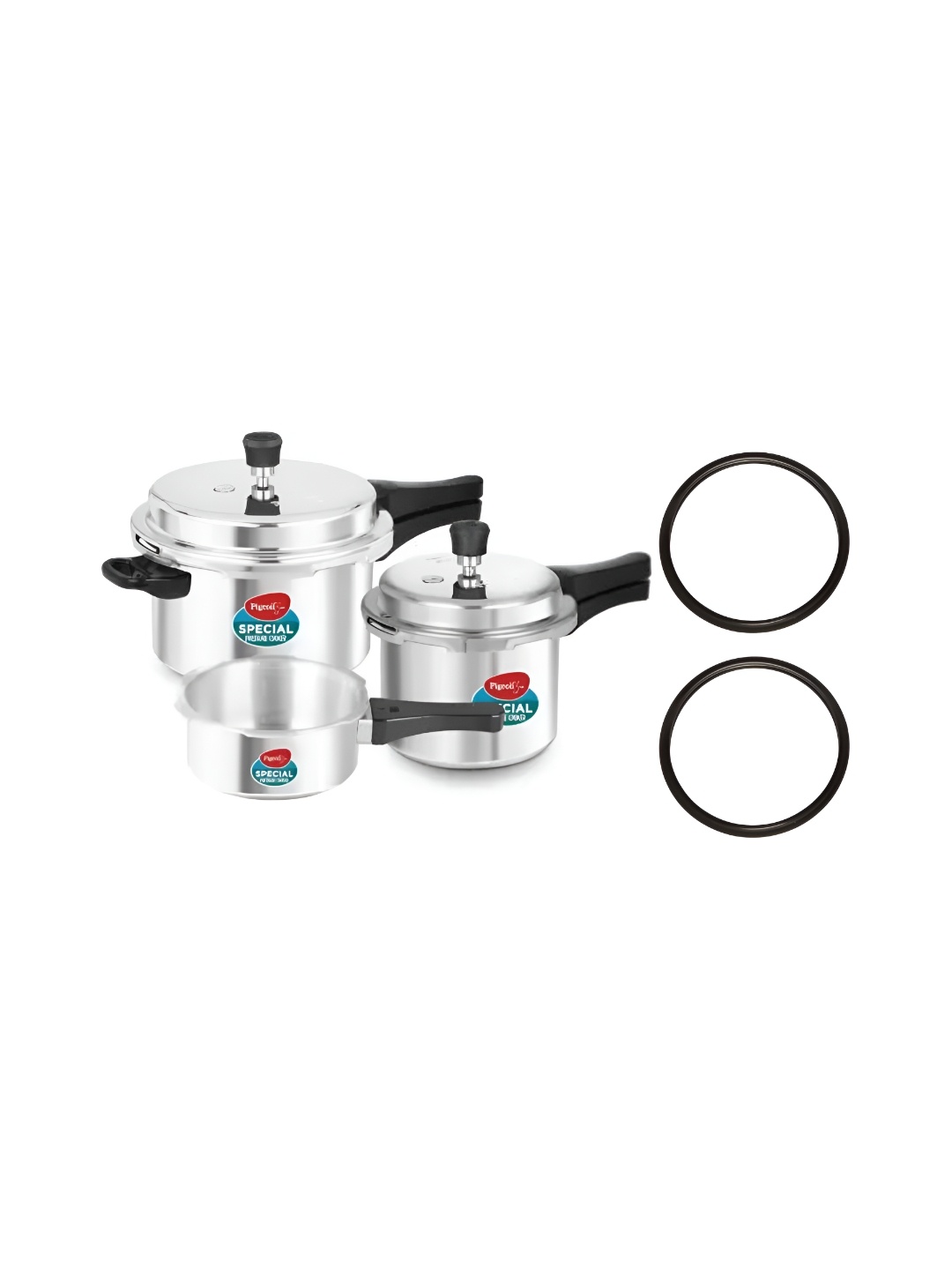 

Pigeon Silver Toned 3 Pcs Aluminium Dishwasher Safe Pressure Cookers