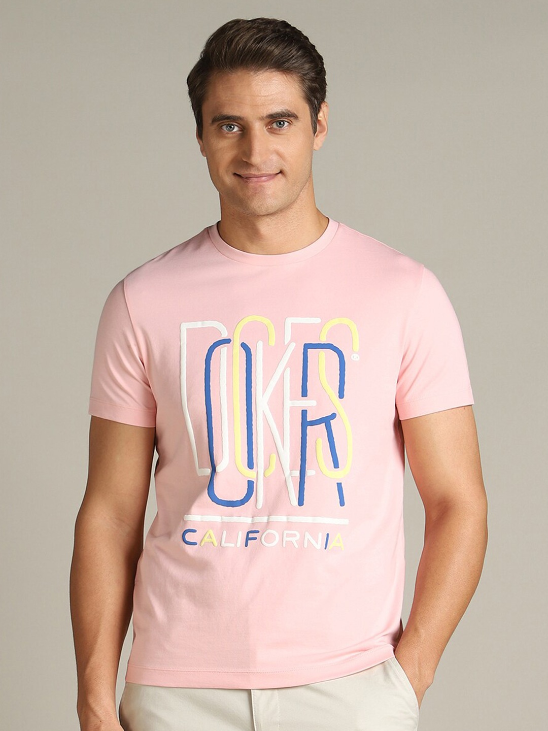

Dockers Typography Printed Round Neck Cotton Casual T-shirt, Pink