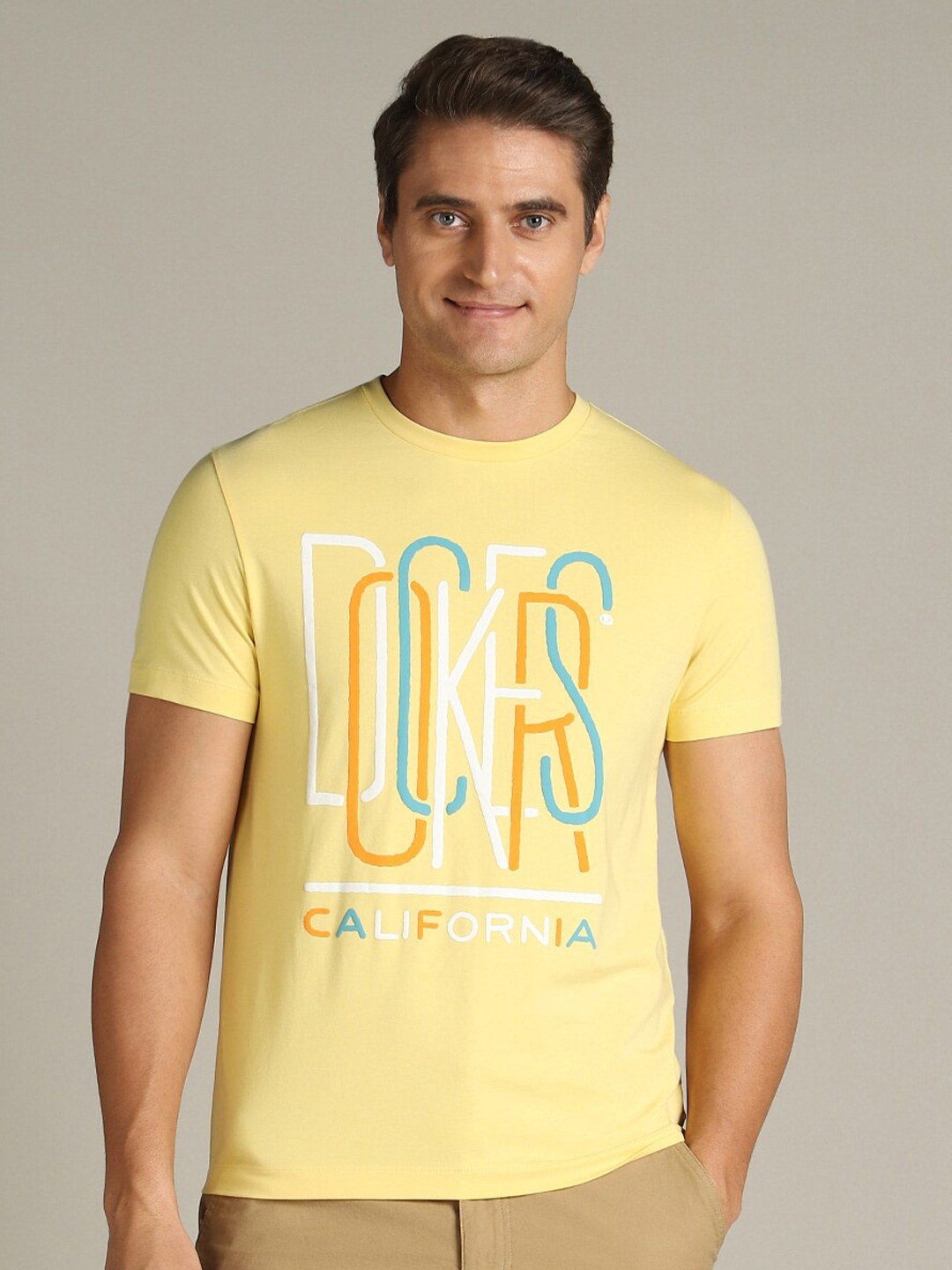 

Dockers Typography Printed Round Neck Cotton Casual T-shirt, Yellow