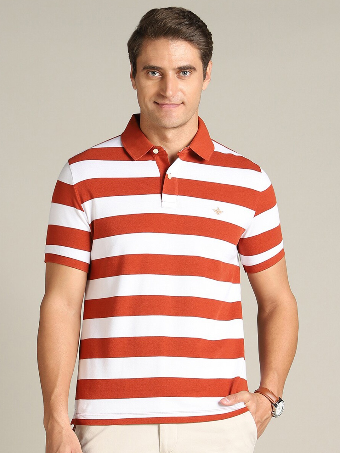 

Dockers Striped Polo Collar Cotton Classic Fit T-shirt, Red