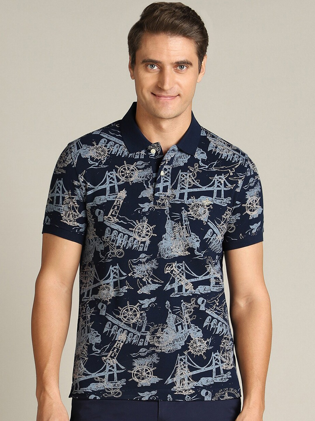 

Dockers Printed Polo Collar Cotton Classic Fit T-Shirt, Blue