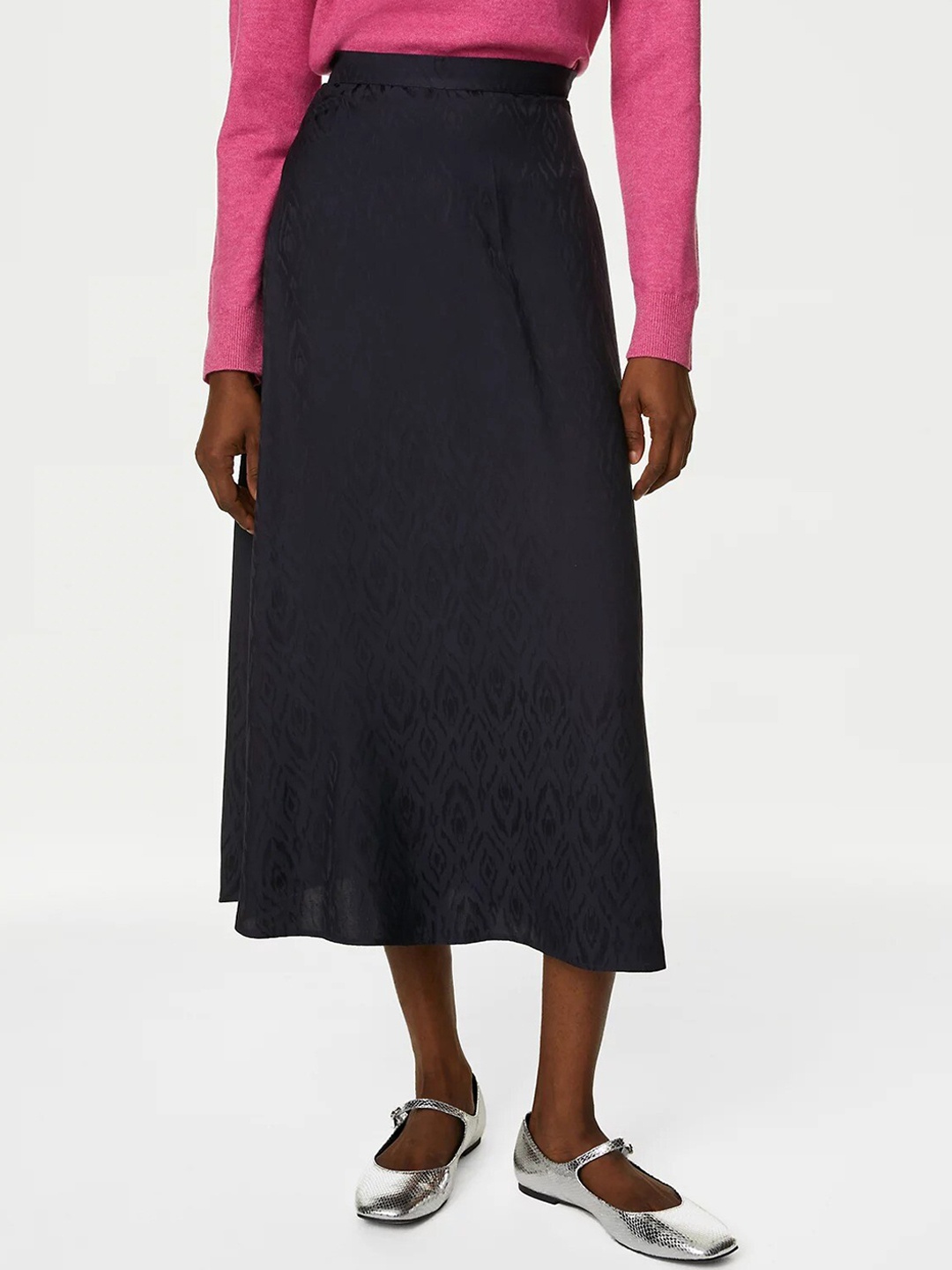 

Marks & Spencer Jacquard Midi Slip Skirt, Navy blue