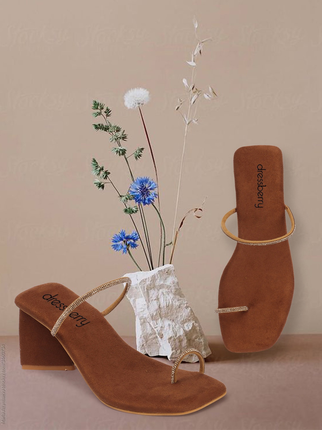

DressBerry Brown Embellished One Toe Block Heels