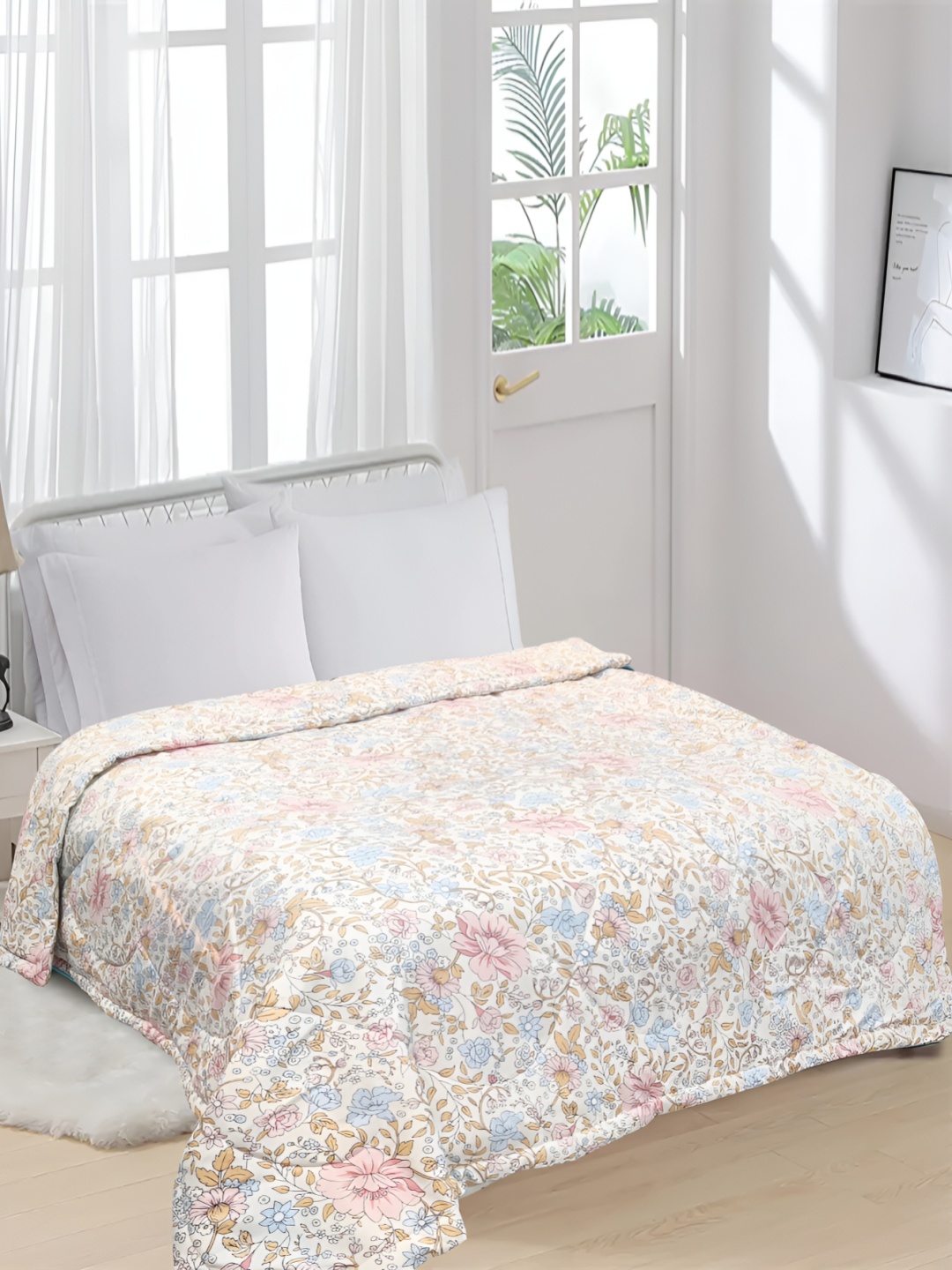 

Supreme Home Collective White Floral Printed AC Room 300 GSM Cotton Double Bed Comforter