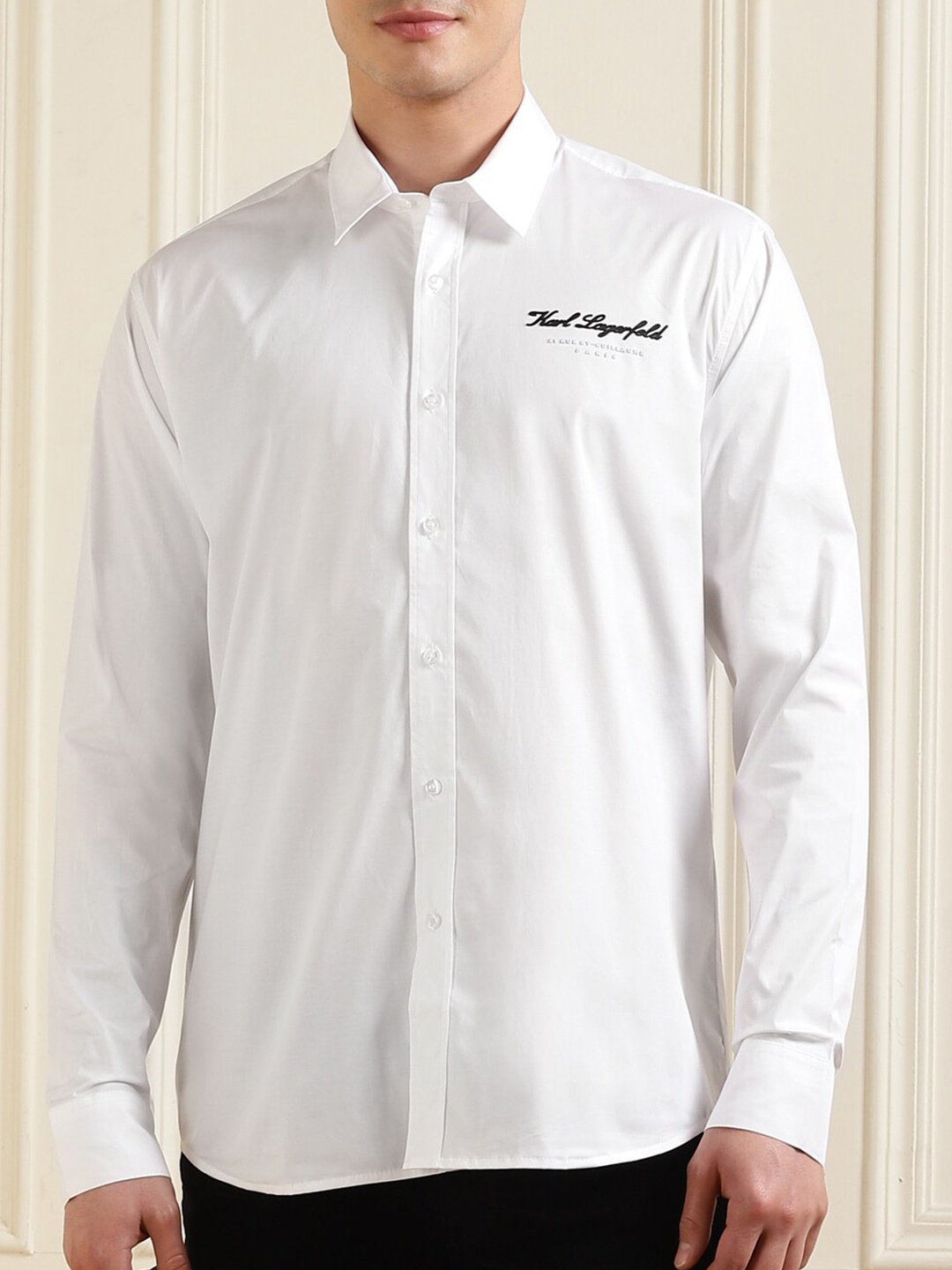 

Karl Lagerfeld Spread Collar Long Sleeves Cotton Formal Shirt, White