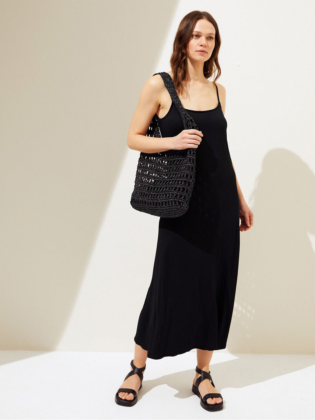 

Marks & Spencer Round Neck Sleeveless A-Line Opaque Maxi Dress, Black