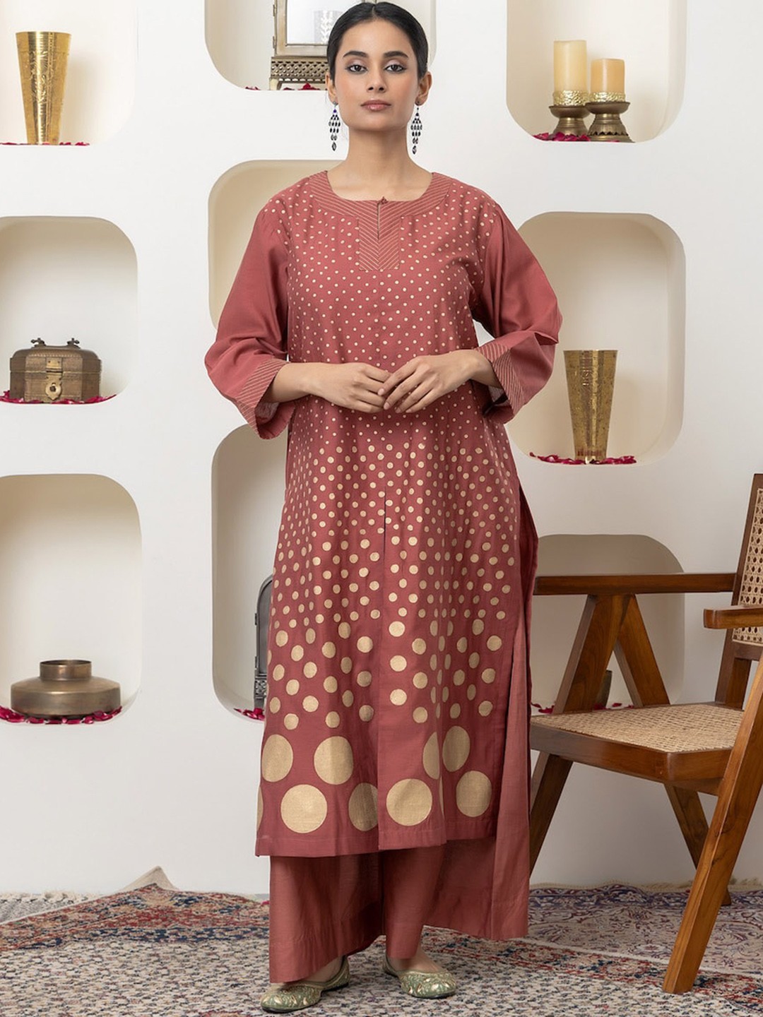 

SMRITI GUPTA Printed Chanderi Silk Kurta, Rust
