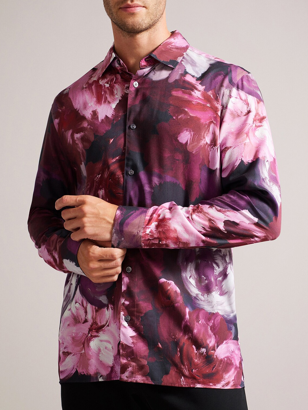 

Ted Baker Floral Printed Spread Collar Cotton Casual Shirt, Pink