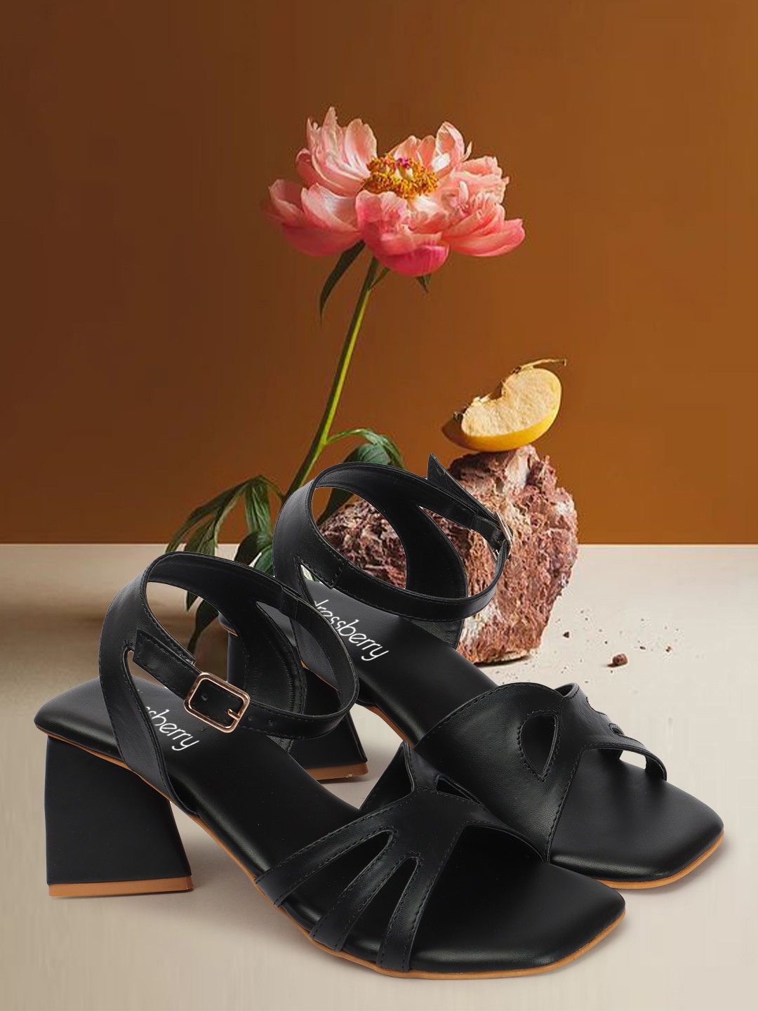 

DressBerry Black Open Toe Block Heels