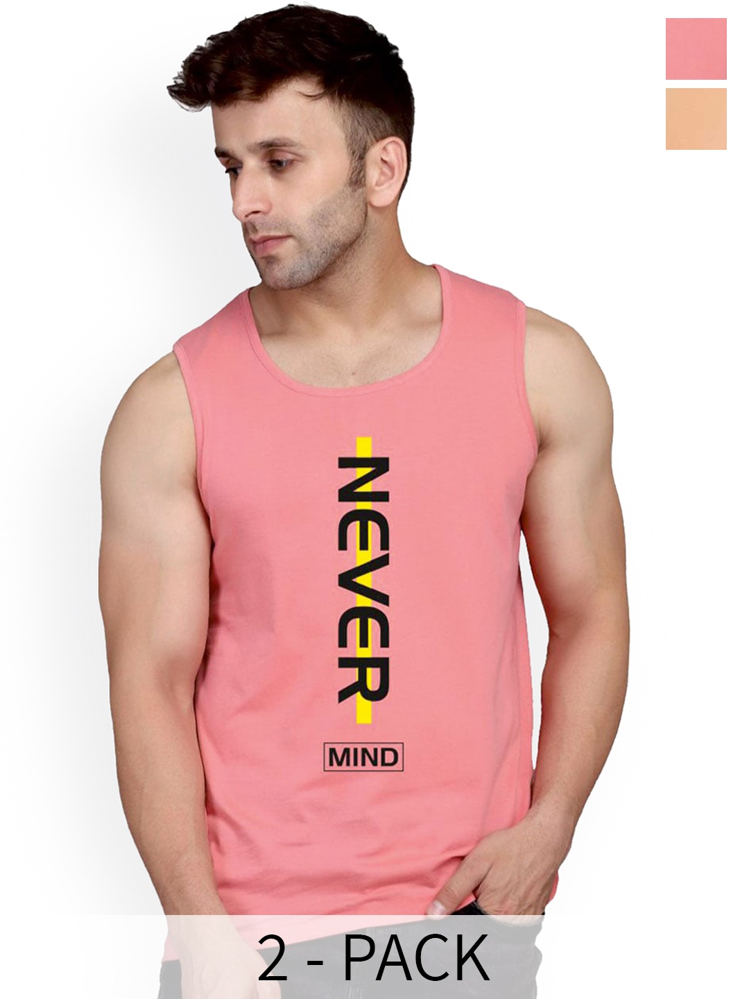 

SLOWLORIS Pack Of 2 Typography Printed Pure Cotton Bio-Wash Gym Vests, Rust