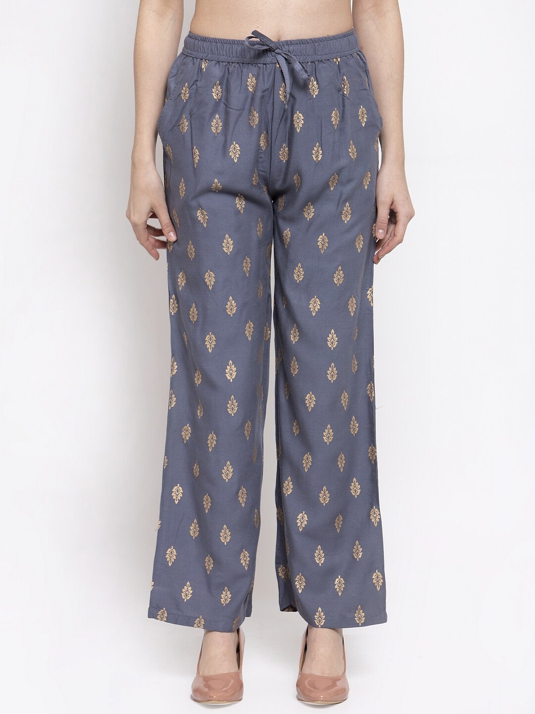 

Miaz Lifestyle Women Ethnic Motifs Printed Flared Palazzos, Grey