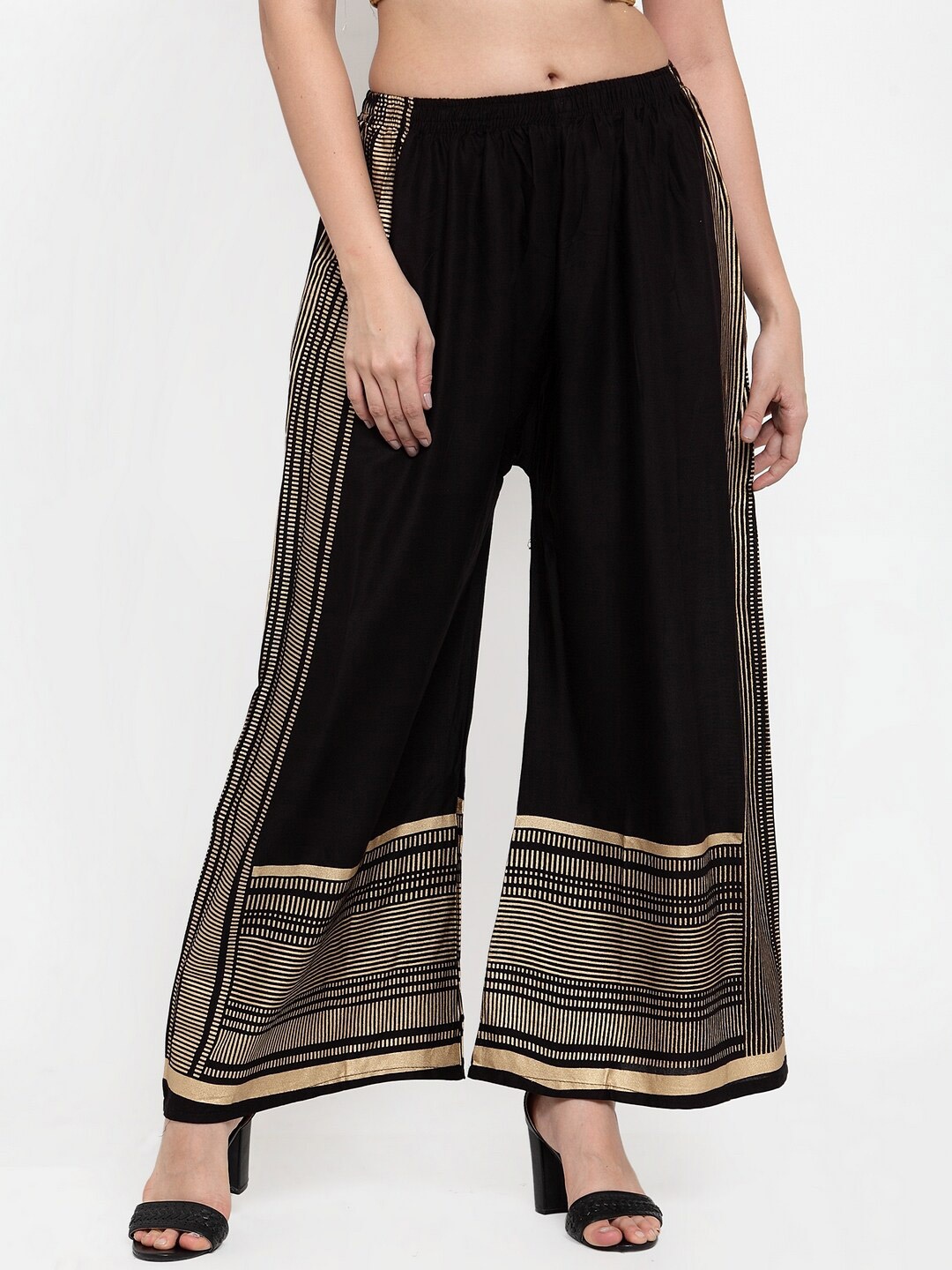 

Miaz Lifestyle Women Flared Striped Palazzo, Black