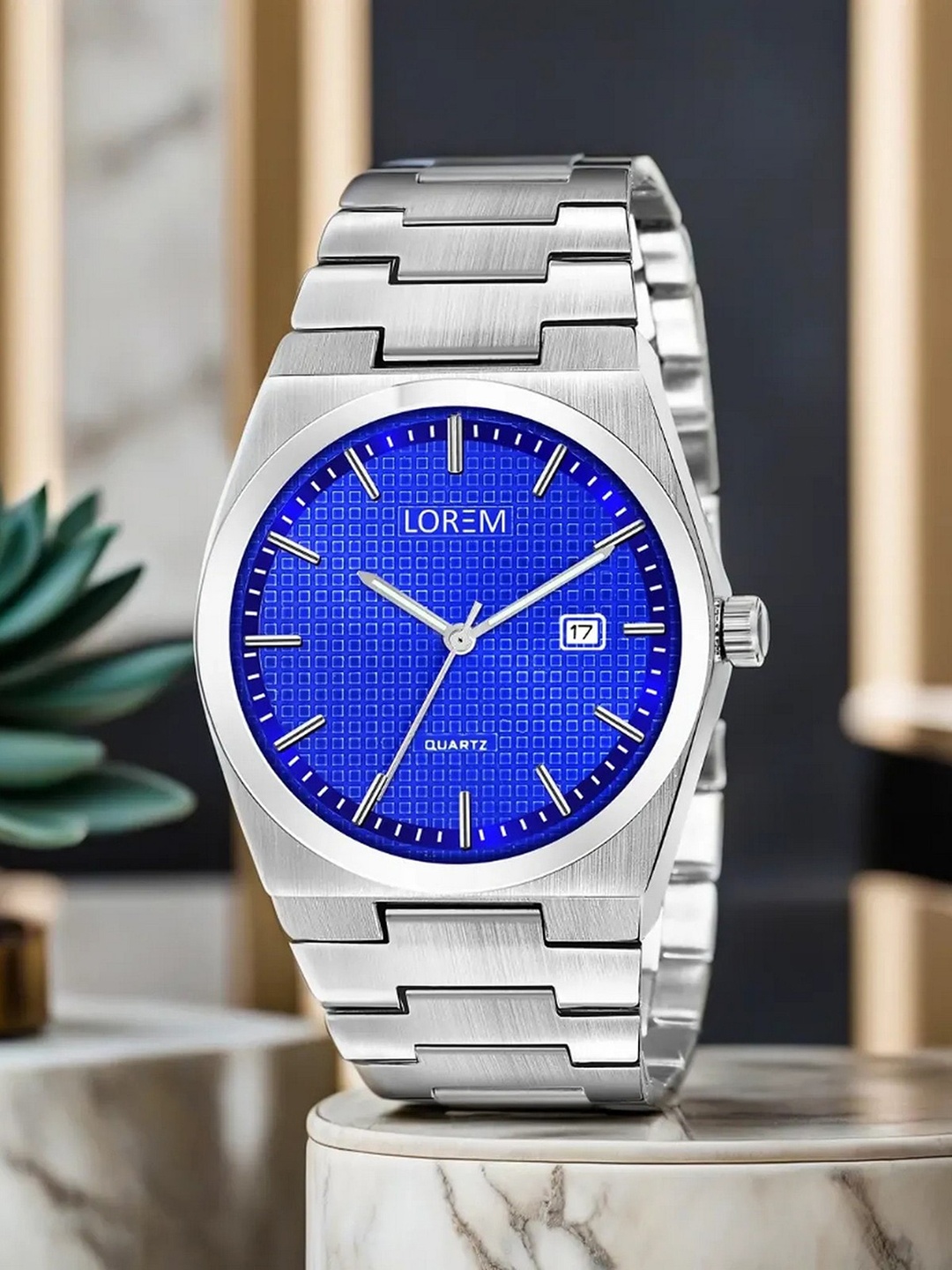 

LOREM Men Textured Dial & Stainless Steel Straps Analogue Watch LR159, Blue