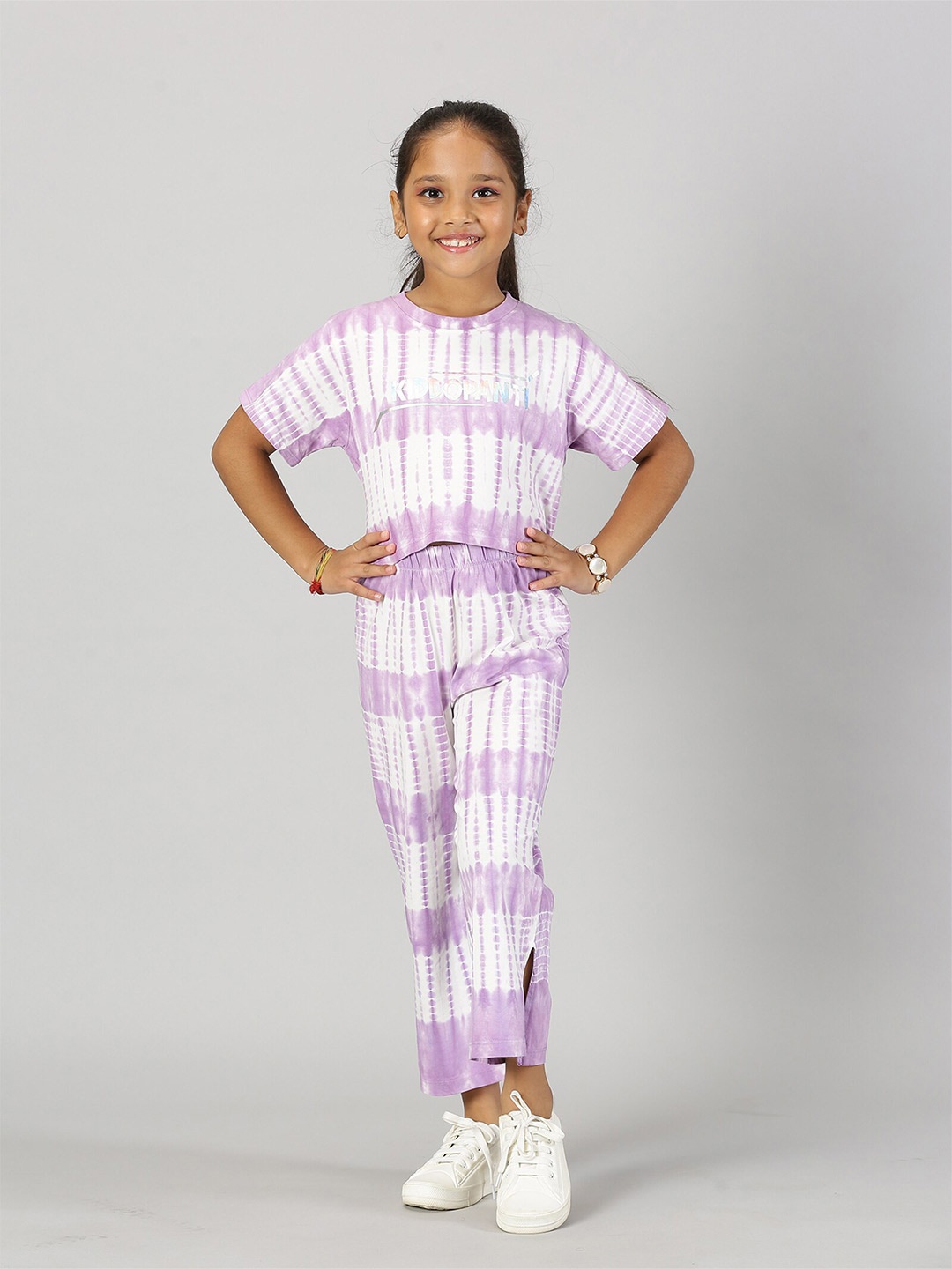 

KiddoPanti Girls Dyed Pure Cotton Crop Top With Trouser, Purple