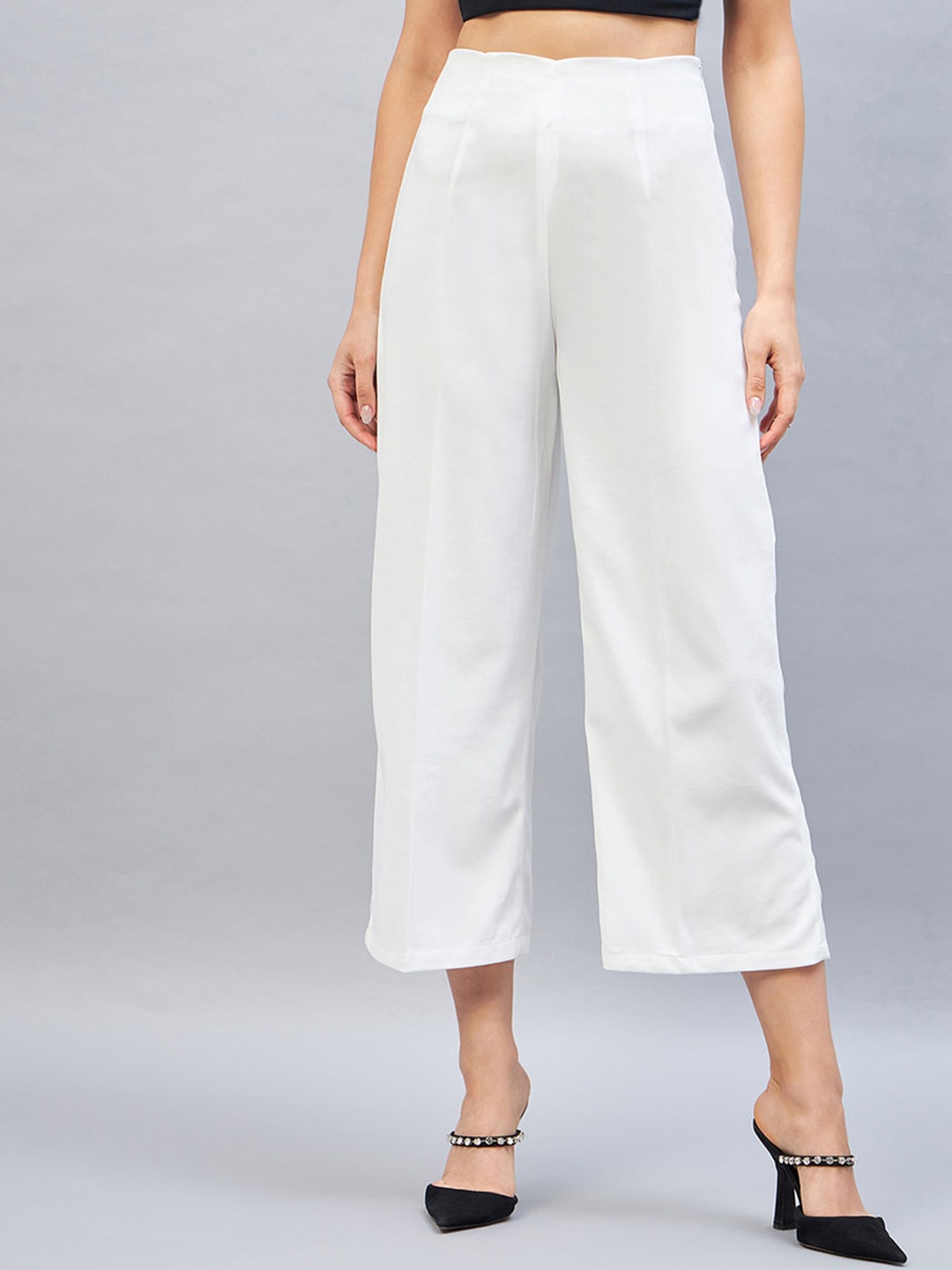 

DELAN Women Smart Tapered Fit High-Rise Easy Wash Culottes Trousers, White