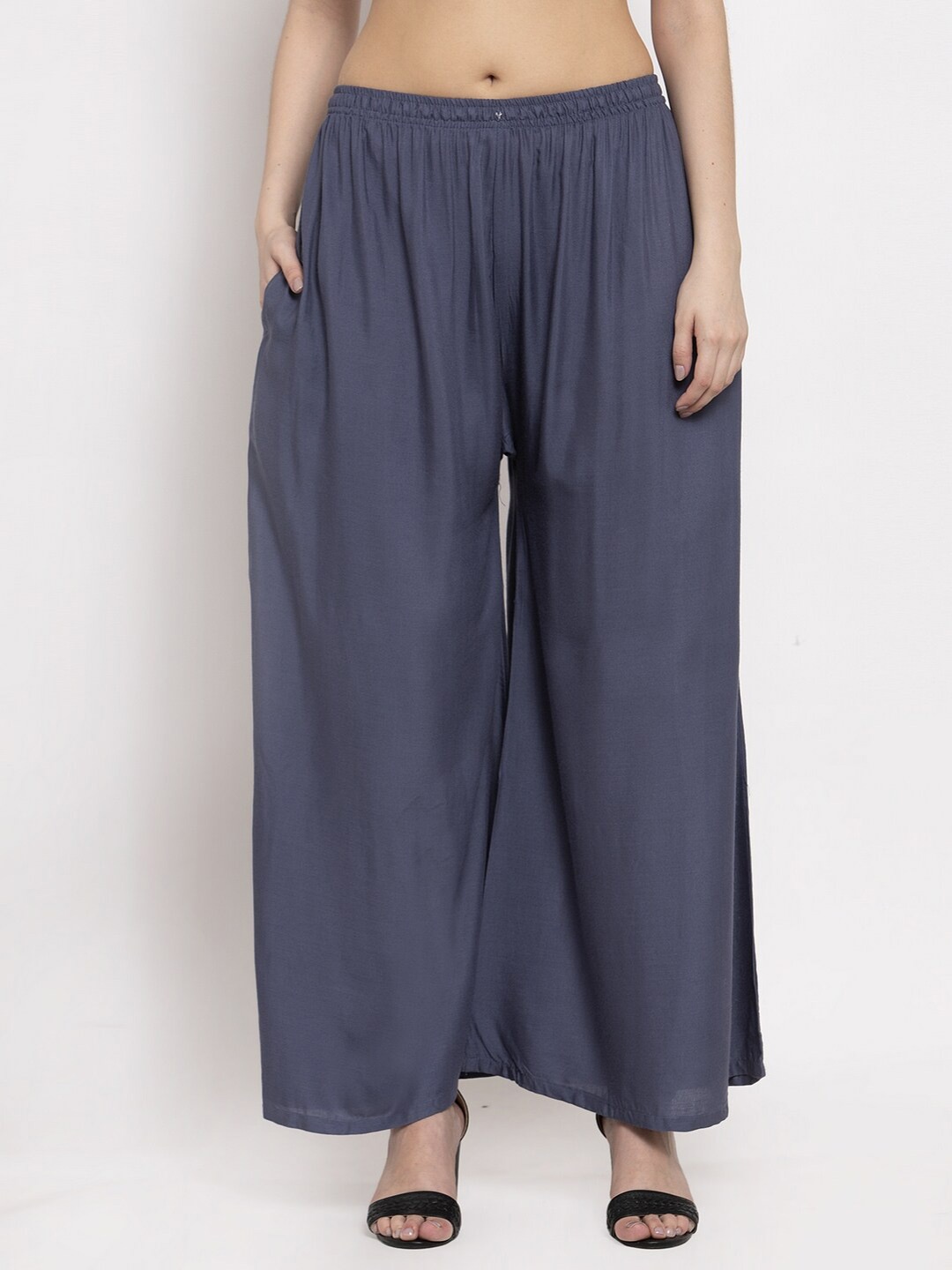 

Miaz Lifestyle Women Chambray Wide Leg Palazzos, Grey