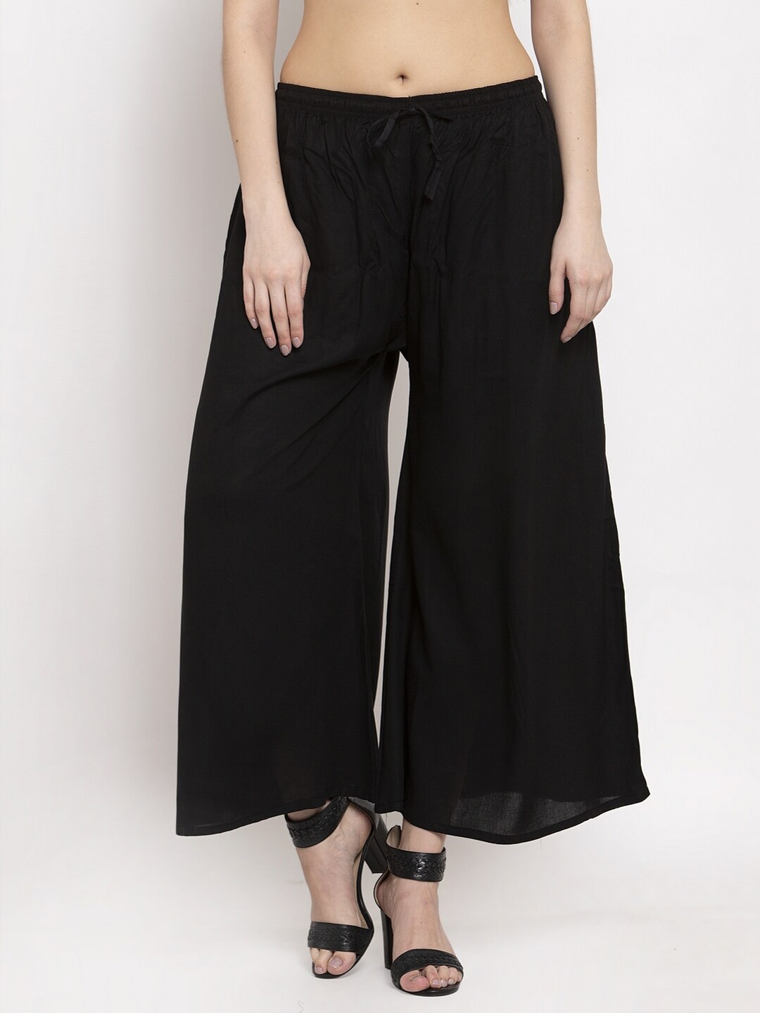 

Miaz Lifestyle Women Chambray Wide Leg Palazzos, Black