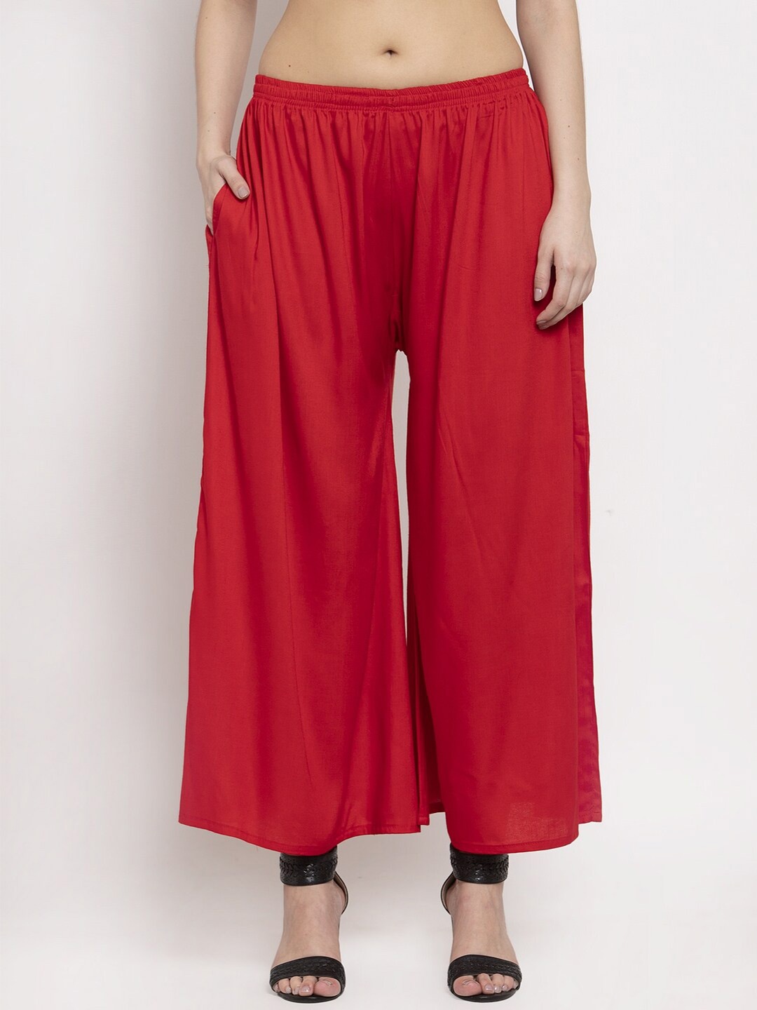 

Miaz Lifestyle Women Chambray Wide Leg Palazzos, Red