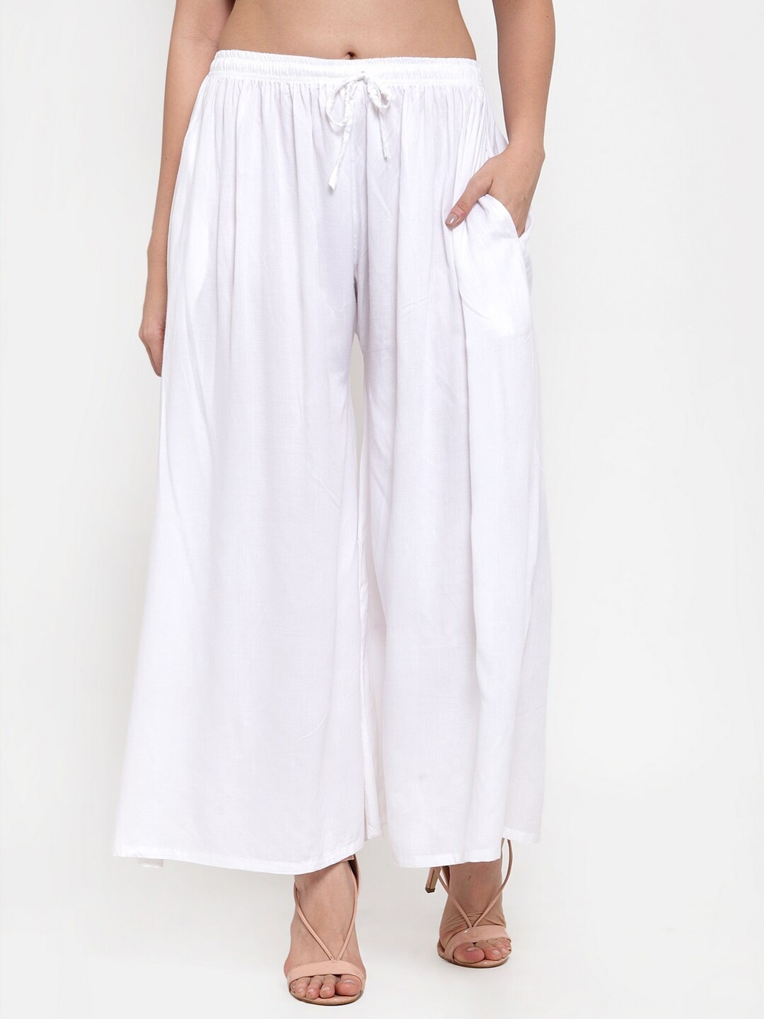 

Miaz Lifestyle Women Flared Chambray Palazzo, White