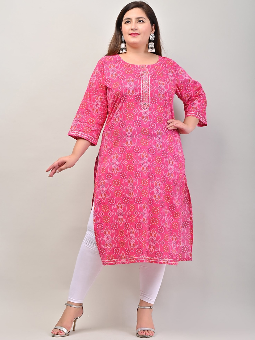 

KALINI Ethnic Motifs Printed Gotta Patti Straight Kurta, Pink