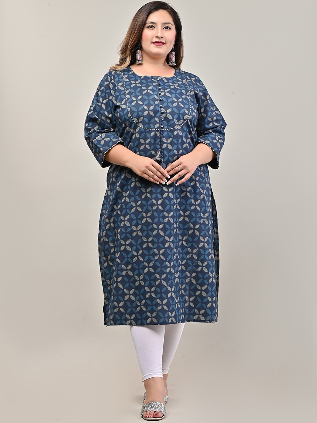 

KALINI Ethnic Motifs Printed Gotta Patti Straight Kurta, Blue