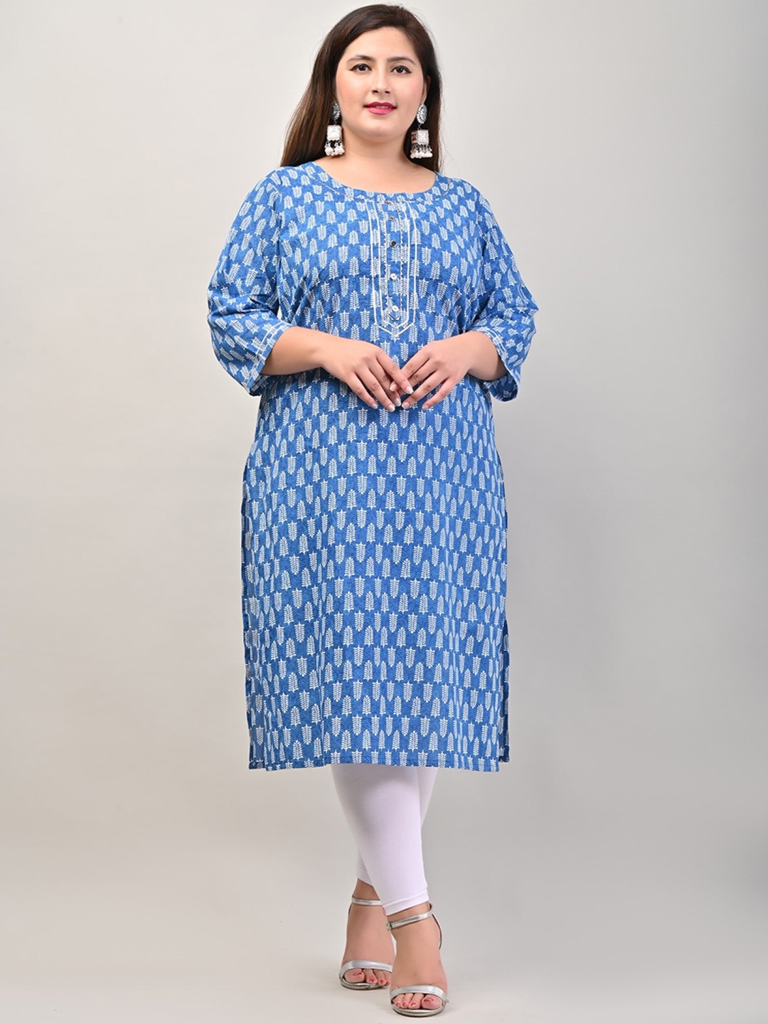 

KALINI Ethnic Motifs Printed Gotta Patti Floral Kurta, Blue