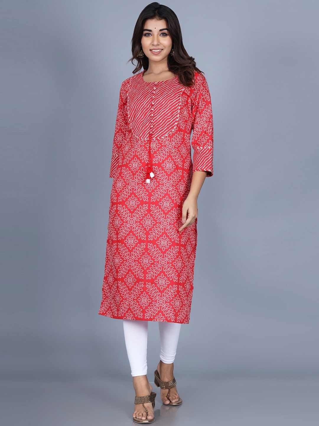 

KALINI Geometric Printed Regular Sleeves Straight Kurta, Red