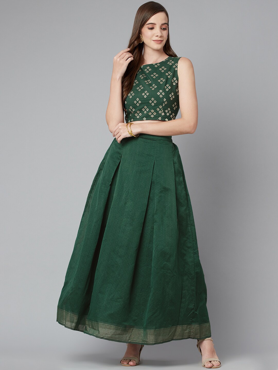 

Purple State Woven Design Ready To Wear Lehenga Choli, Green