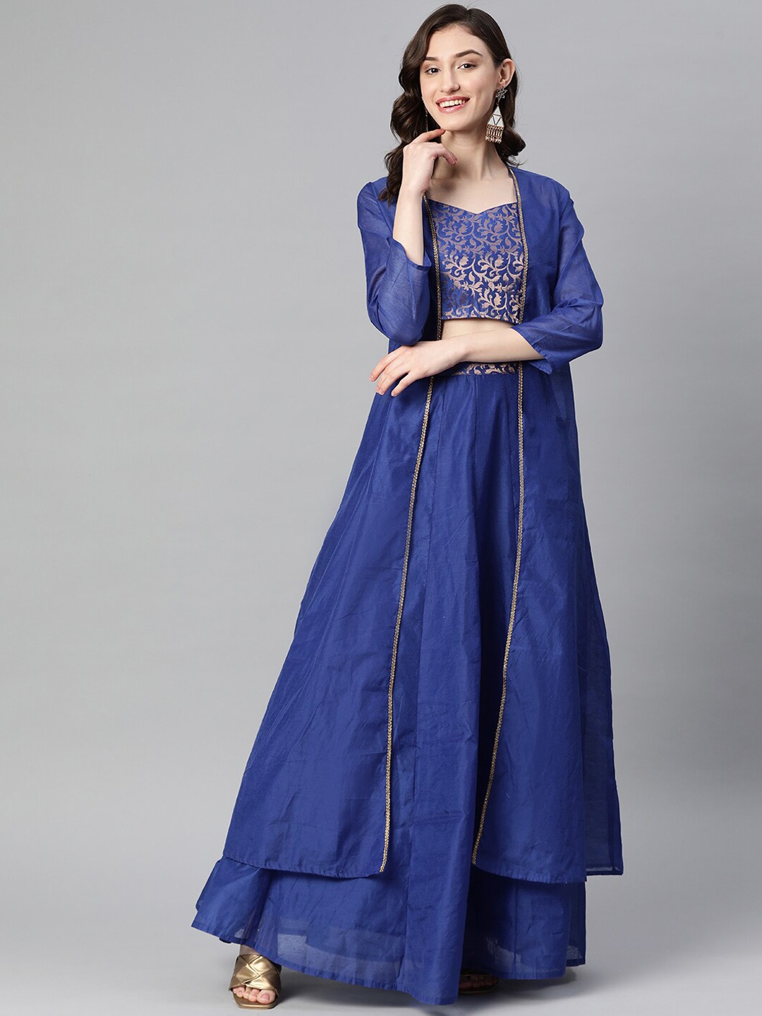 

Purple State Thread Work Ready to Wear Lehenga Choli With Shrug, Blue