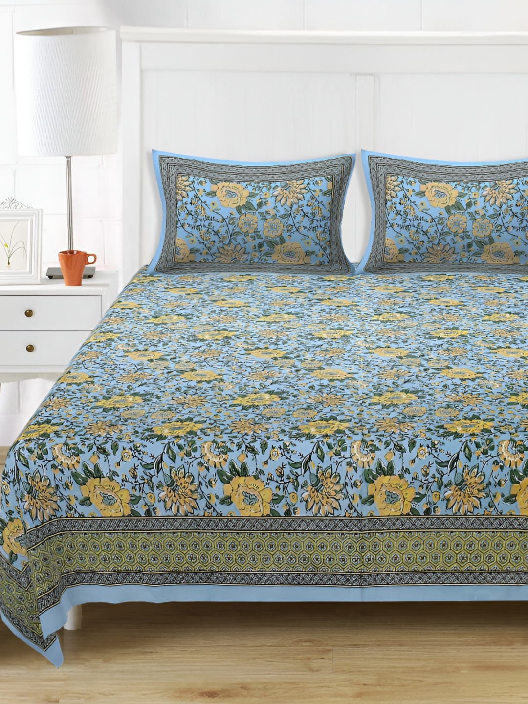 

Texstylers Yellow Floral 250 TC Cotton King Bedsheet with 2 Pillow Covers