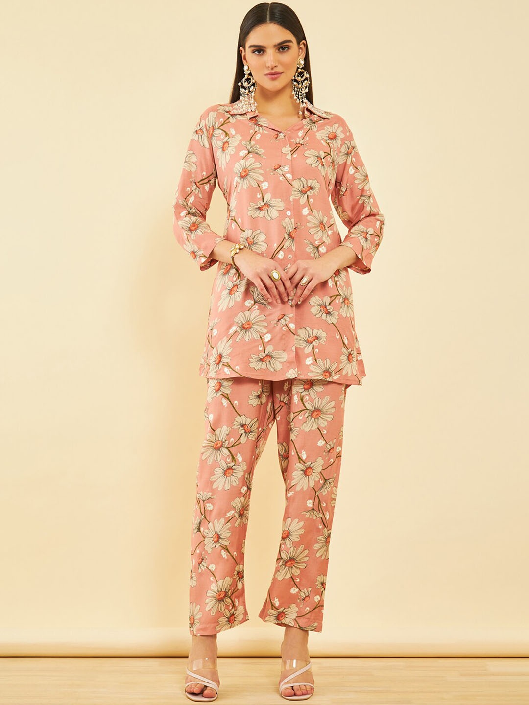 

Soch Floral Printed Regular Co-Ord Set, Peach