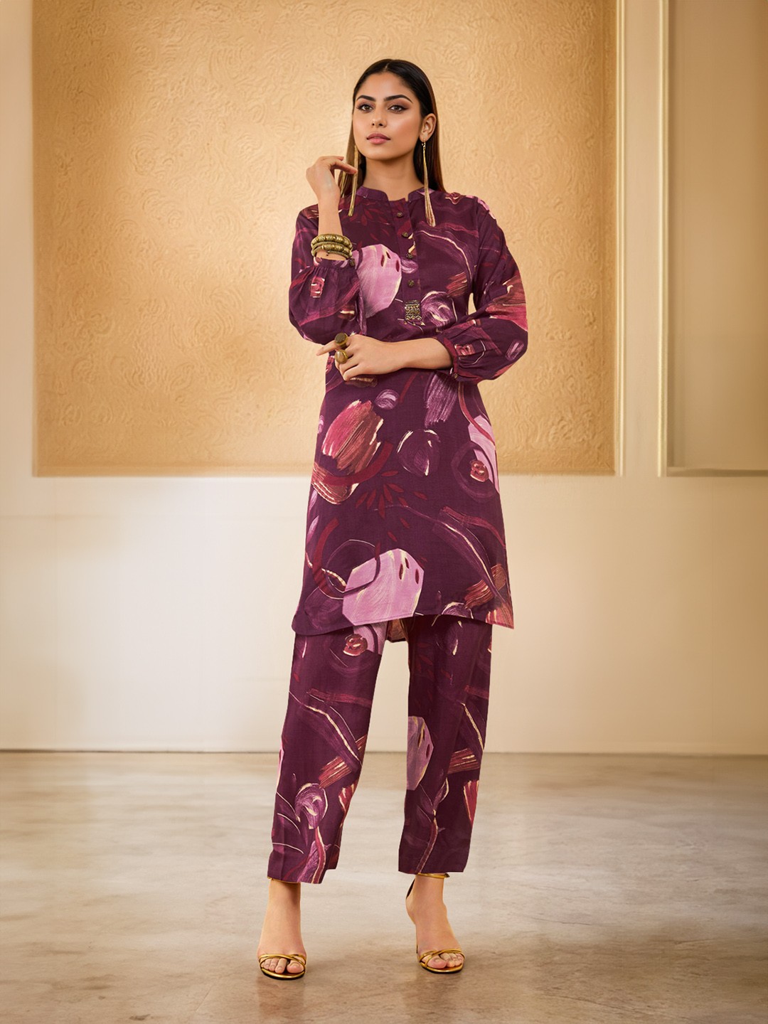 

Soch Women Printed Regular Kurta with Trousers, Purple