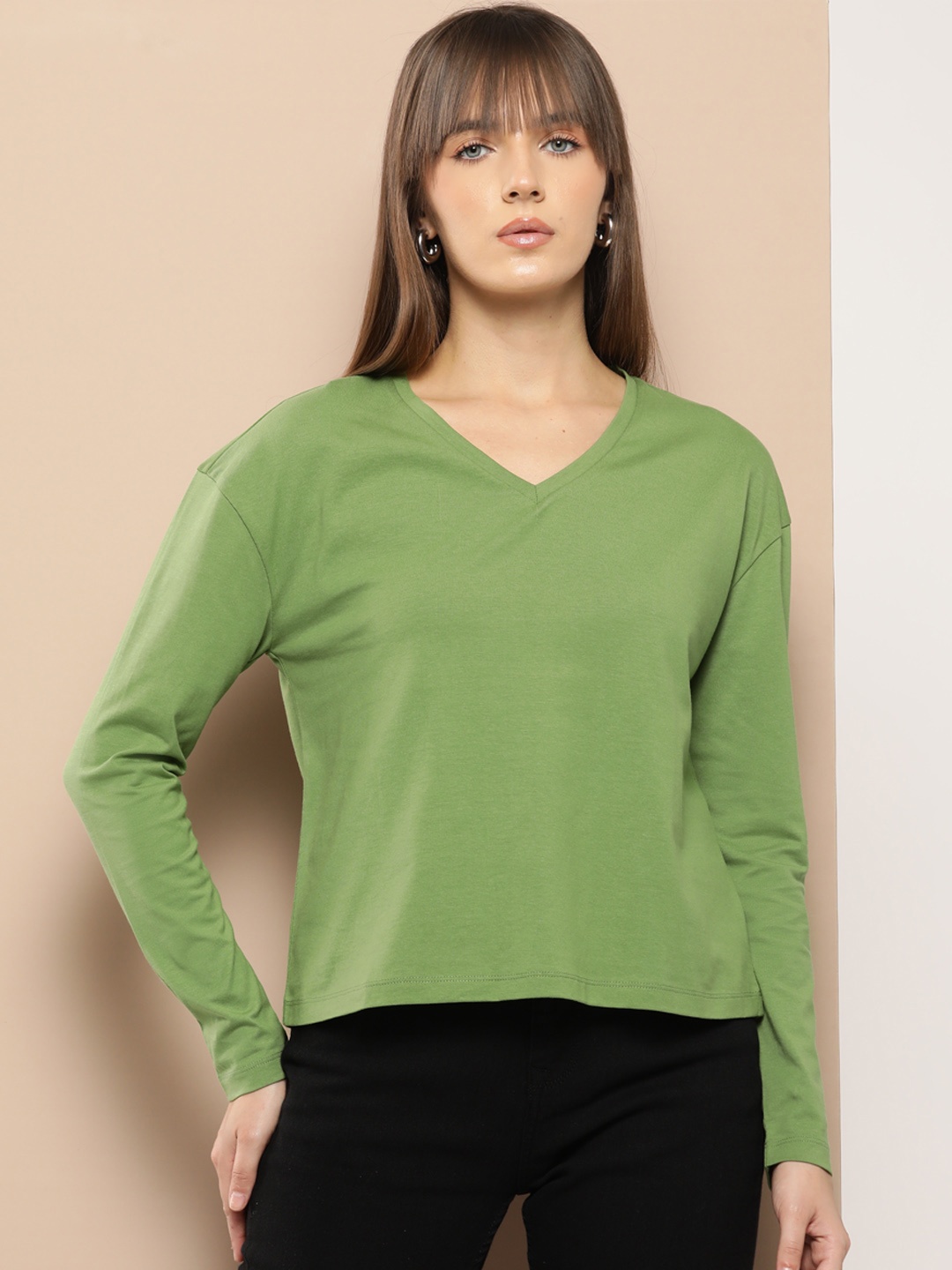 

Chemistry Drop-Shoulder Sleeves Pure Cotton T-shirt, Olive