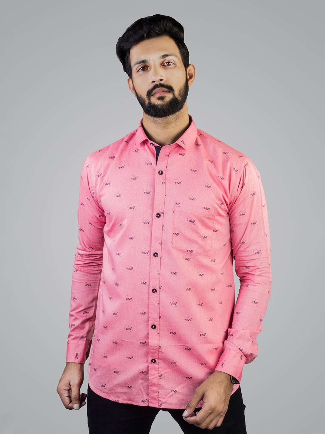 INDIAN THREADS Comfort Conversational Printed Cotton Casual Shirt, Red