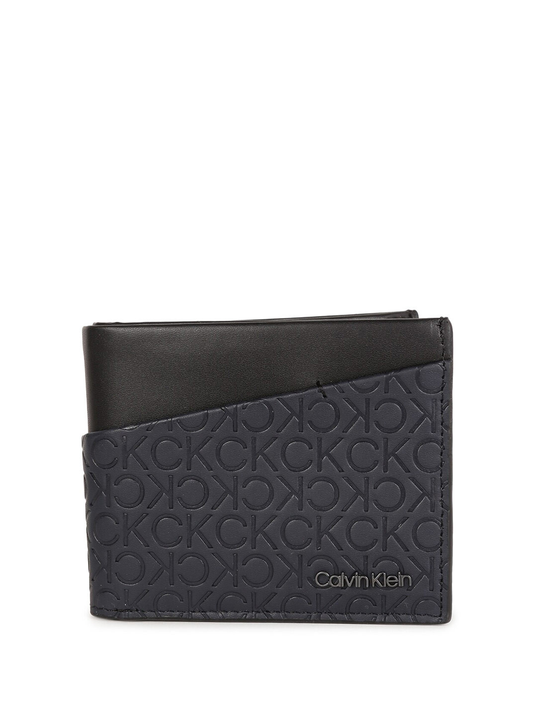 

Calvin Klein Men Typography Printed Leather Two Fold Wallet, Navy blue