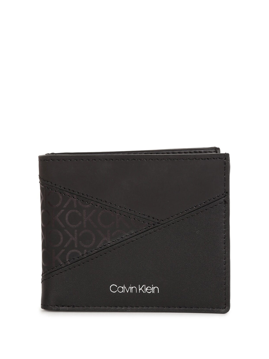 

Calvin Klein Men Typography Printed Leather Two Fold Wallet, Black